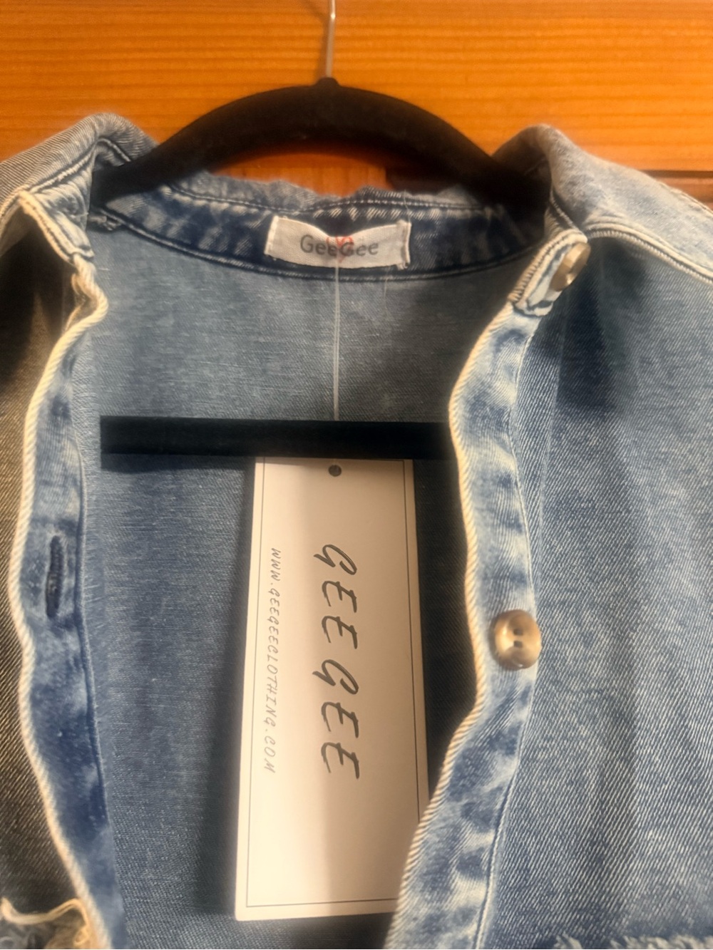 Denim Button-Front Short Sleeve Dress - Light Blue - Picture 2 of 5